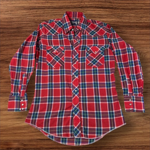 Vintage Wrangler Cowboy Cut Plaid Western Shirt Long Sleeve Mens 15.5x32 Red USA - Picture 1 of 6